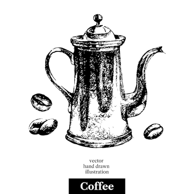 Handgezeichnete skizze schwarz-weißer vintage-kaffeehintergrund vektorgrafik isoliertes objekt menüdesign für café und restaurant