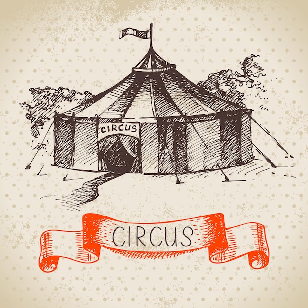 Handgezeichnete skizze zirkus und vergnügungsvektorillustration vintage-hintergrund