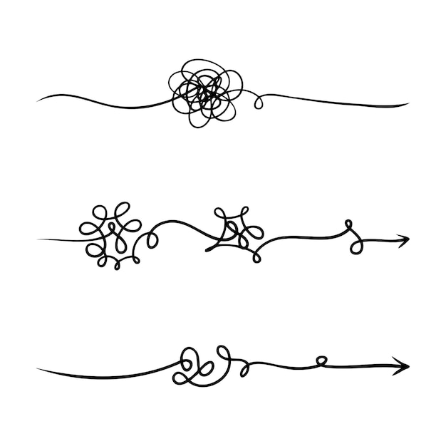 Handgezeichnete skizzen von verwicklungen abstraktes schreibwerk vektorillustration