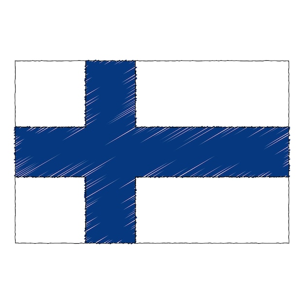 Handgezeichnete skizzenflagge finnlands. doodle-stil-vektor-symbol