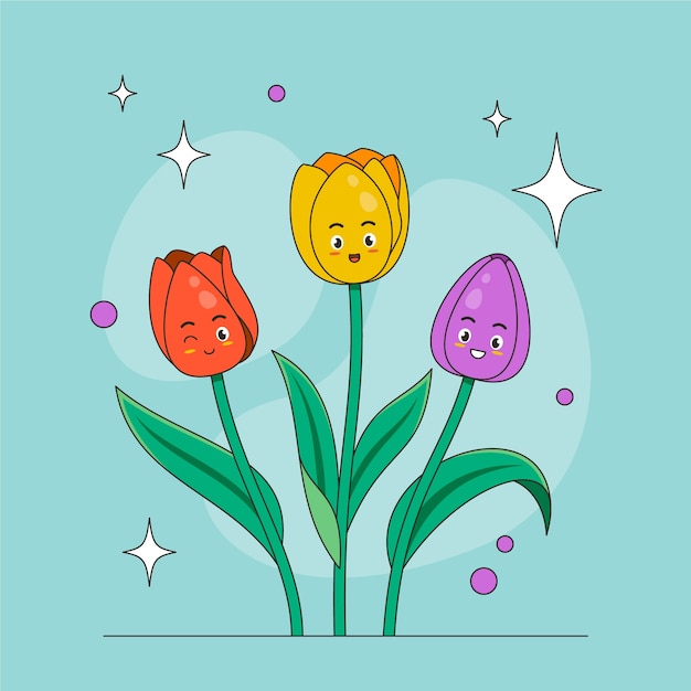 Handgezeichnete Smiley-Blume mit flachem Design