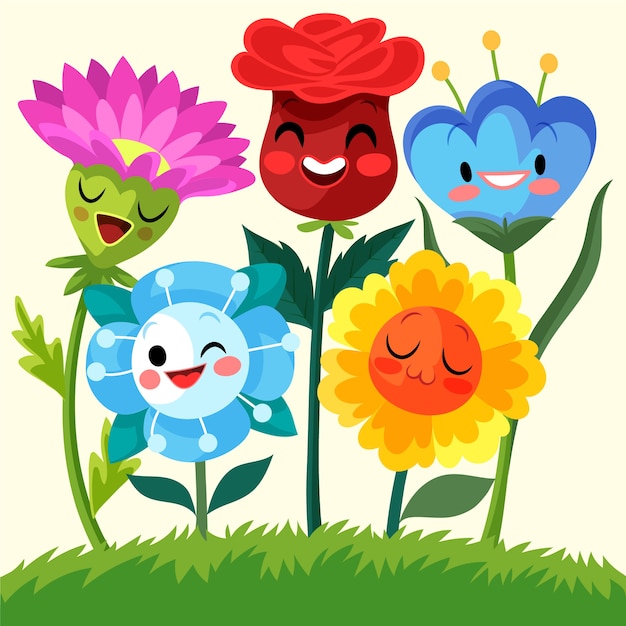 Vektor handgezeichnete smiley-blumen-illustration