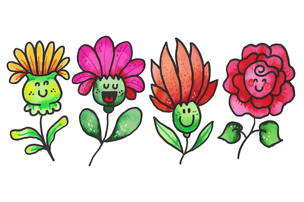 Vektor handgezeichnete smiley-blumen-illustration