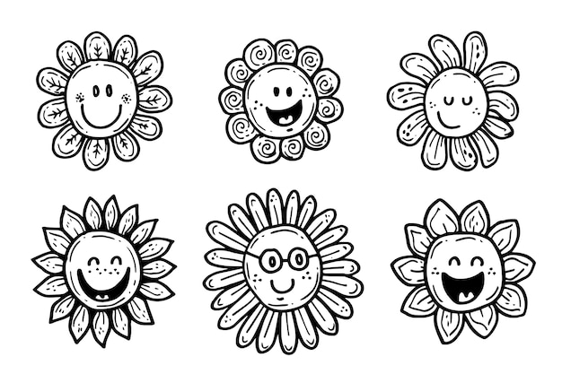 Vektor handgezeichnete smiley-blumenillustration