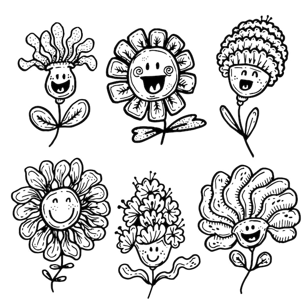 Vektor handgezeichnete smiley-blumenillustration