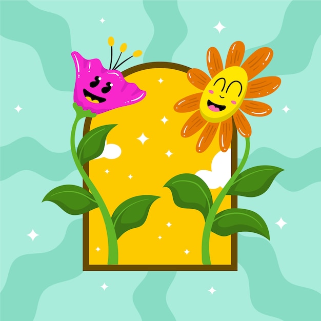 Vektor handgezeichnete smiley-blumenillustration