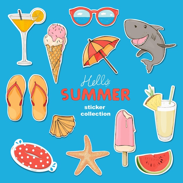 Handgezeichnete Sommeraufkleber