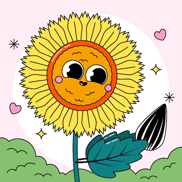 Vektor handgezeichnete sonnenblumen-cartoon-illustration