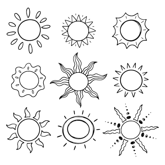 Vektor handgezeichnete sonnenzeichnungsillustration