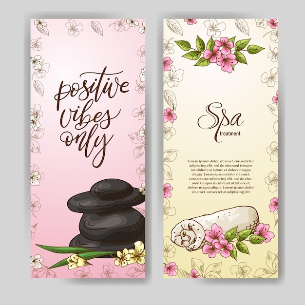 Handgezeichnete spa-banner im skizzenstil design für shop-spa-schönheitssalon usw. naturkosmetik-vektorillustration