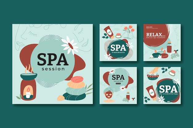 Vektor handgezeichnete spa-therapie-instagram-posts