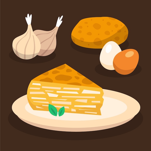 Vektor handgezeichnete spanische omelette-illustration