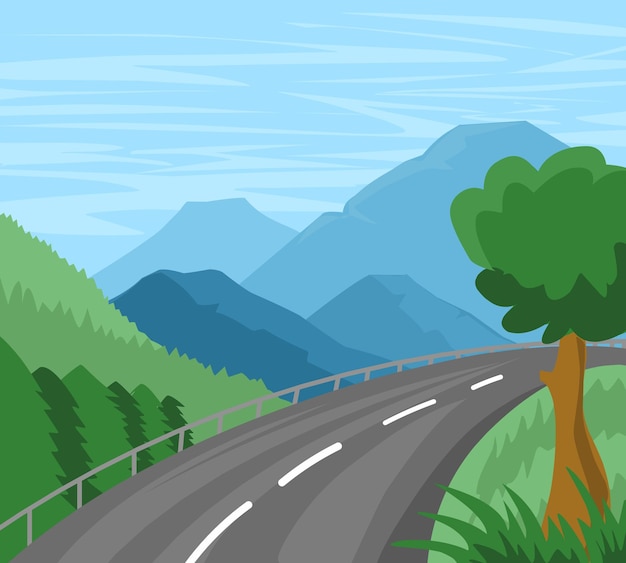 Handgezeichnete Straßen Wälder und Berge Natur Landschaft Illustration