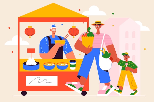 Vektor handgezeichnete streetfood-marktillustration