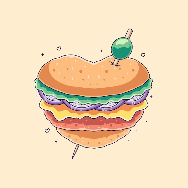 Handgezeichnete süße Liebe Burger Illustration