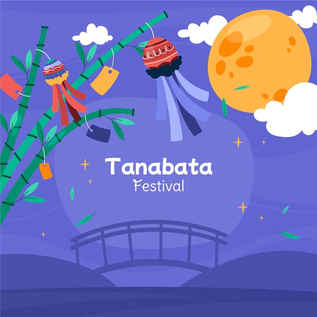 Vektor handgezeichnete tanabata-festival-mondillustration