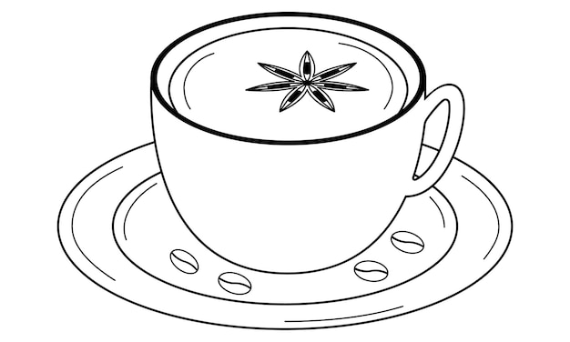 Handgezeichnete tasse kaffee mit zimt belebendes getränk, das energie verleiht doodle-stil vektor