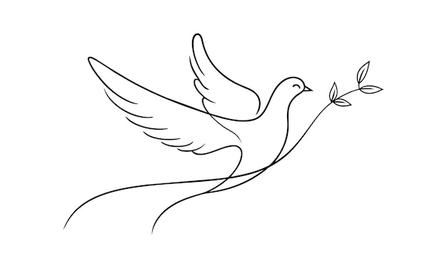 Handgezeichnete Taube des Friedens, die eine Linie fliegt, kontinuierliche Linienkunst, Vektorillustration auf weißem Hintergrund