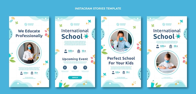 Handgezeichnete Textur internationale Schule Instagram Geschichten Sammlung