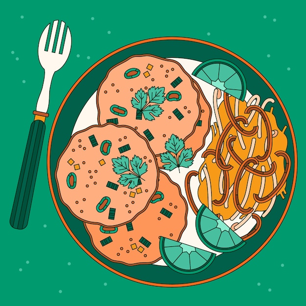 Vektor handgezeichnete thai-food-illustration