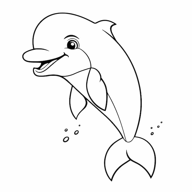 Handgezeichnete tierumrissillustration. niedliche delphin-malvorlagen für kinder in schwarz und weiß