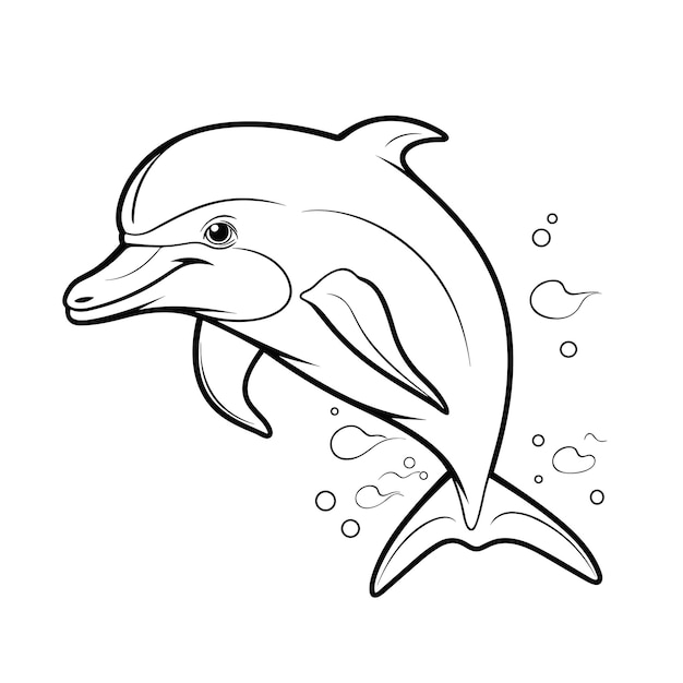 Vektor handgezeichnete tierumrissillustration. niedliche delphin-malvorlagen für kinder in schwarz und weiß