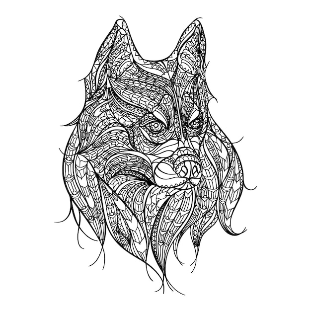 Vektor handgezeichnete tierwolf-mandala-illustration