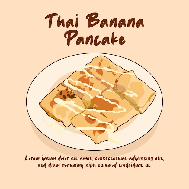 Vektor handgezeichnete traditionelle thailändische küche, thailändische bananenpfannkuchen-illustration