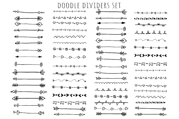 Vektor handgezeichnete trennwände set dekorative dekorative elemente design mit vektordoodle-elementen