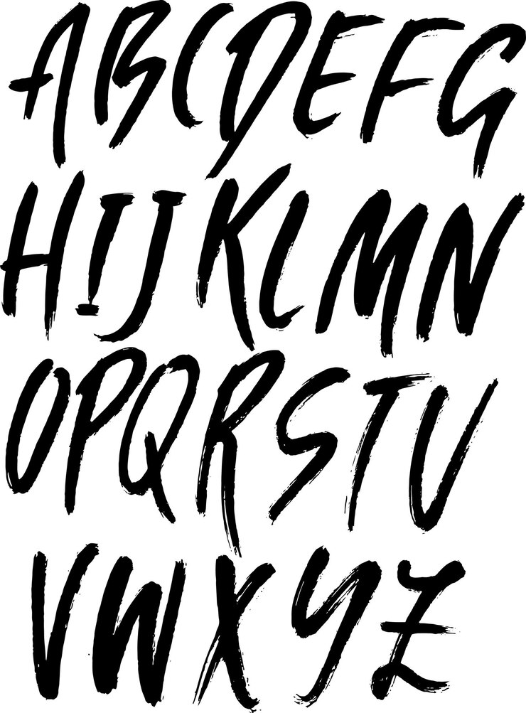 Vektor handgezeichnete trockene pinsel-schriftart moderne pinsel-buchstabenvektor