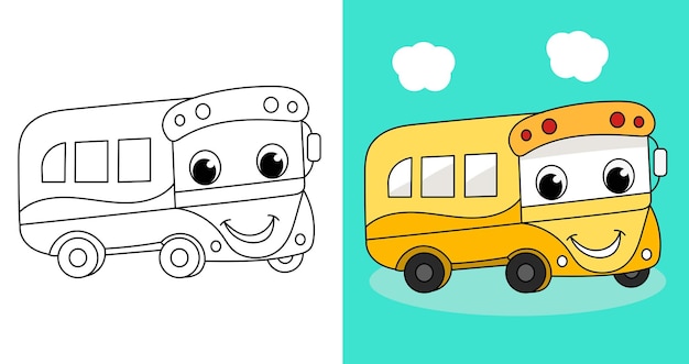 Handgezeichnete umriss fahrzeug niedlich bus illustration zeichentrickfigur vektor malseite für kinder