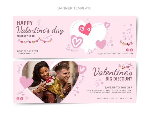 Handgezeichnete valentinstag horizontale banner eingestellt