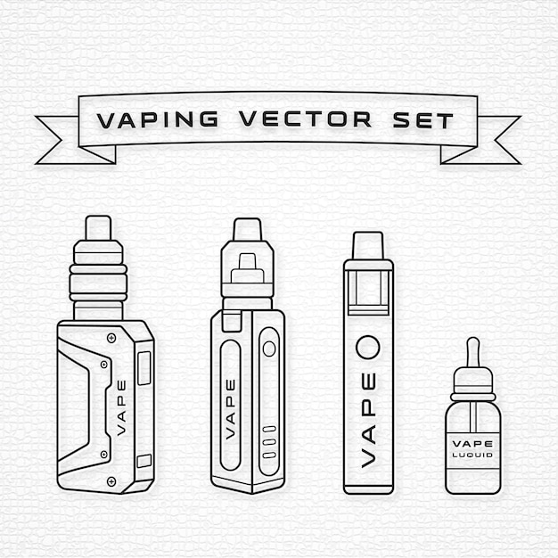 Handgezeichnete Vape e-Zigarettenset Stock-Vektor-Illustration