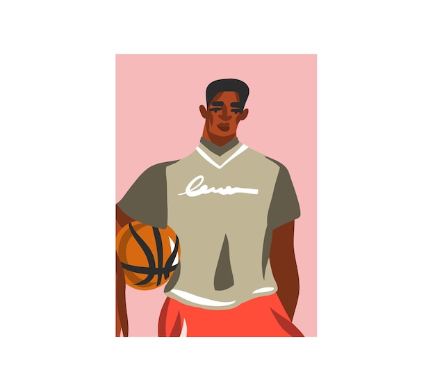 Handgezeichnete vektor flache abstrakte aktiengrafik illustration mit jungen glücklich, im sommer outfit, afroamerikaner schöner moderner männlicher charakter avatar für social media isoliert auf weißem hintergrund.