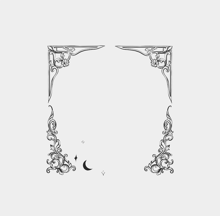 Vektor handgezeichnete vektorabstrakte kontur grafische linie vintage barock ornament blumenrahmen in