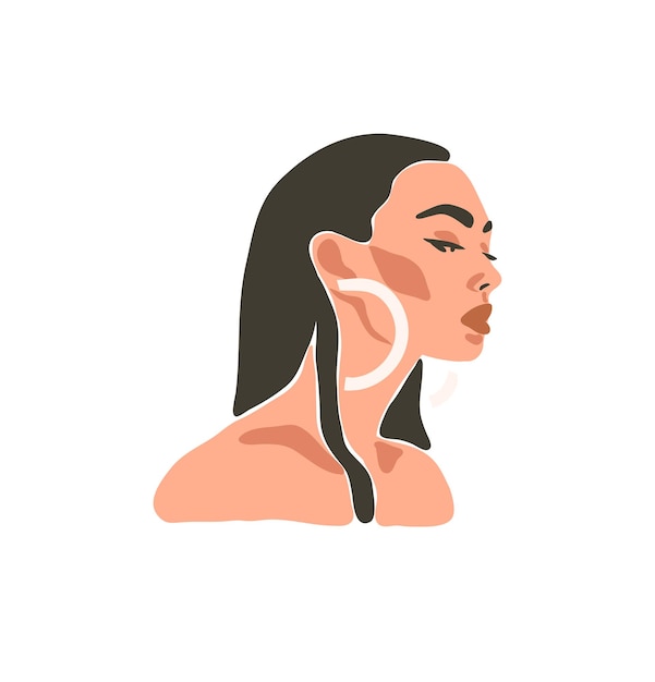 Handgezeichnete, vektorabstrakte, trendige Grafik, zeitgenössische, moderne, künstlerische, ästhetische Modeillustration mit böhmischer, schöner, moderner weiblicher, minimalistischer, trendiger Stil. Abstrakte Zeichnung des Vektorfrauenkörpers