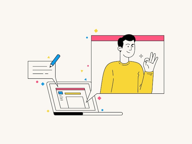 Handgezeichnete Vektorillustration des Feedback-Prozesses für UI UX