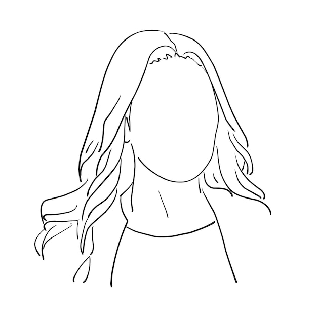 Handgezeichnete Vektorillustration eines gesichtslosen Mädchens mit handgezeichneter Skizze des langen Haares auf weißem Hintergrund