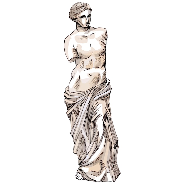 Vektor handgezeichnete vektorskizzenmarkierungsillustration der antiken statue der antiken griechischen skulptur der aphrodite