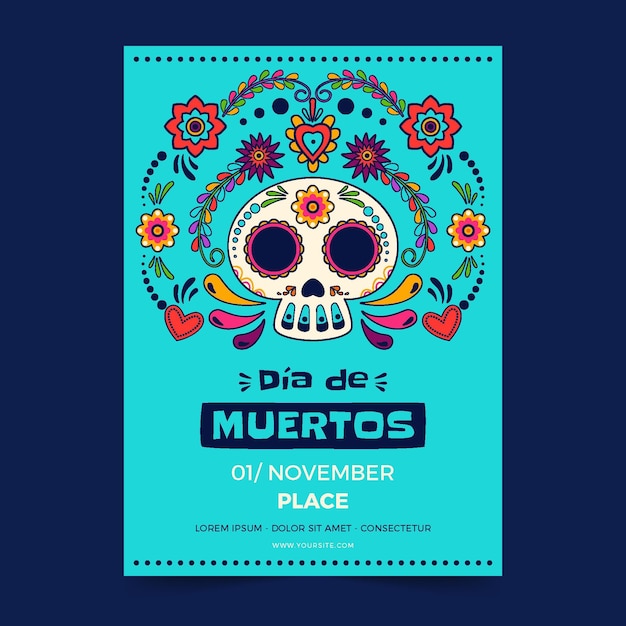 Handgezeichnete vertikale plakatvorlage dia de muertos