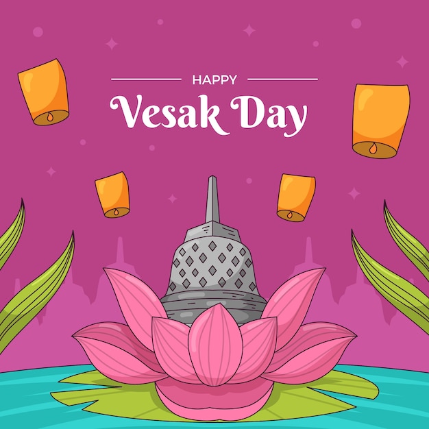 Vektor handgezeichnete vesak-illustration