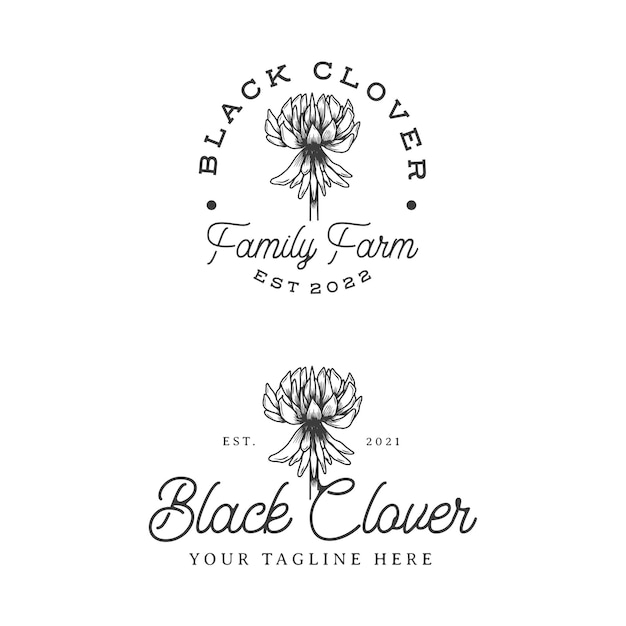 Handgezeichnete vintage clover flower logo-design-vorlage