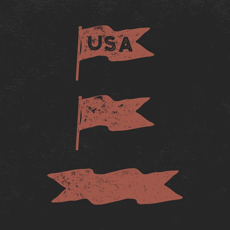 Vektor handgezeichnete vintage flaggensammlung. usa und leere bandvorlage.