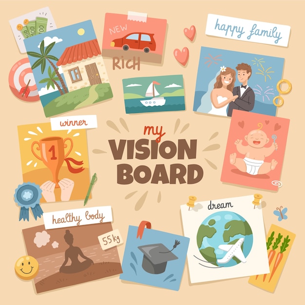 Vektor handgezeichnete vision-board-illustration