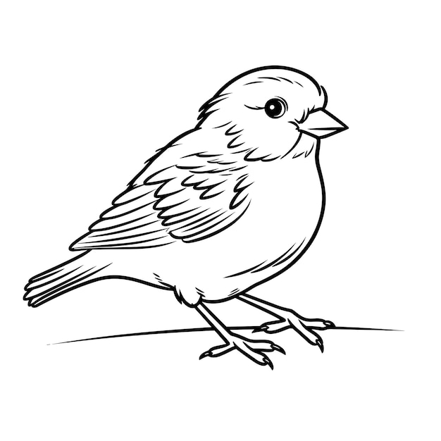 Handgezeichnete Vogel-Umriss-Illustration. Niedlicher Vogel für Kinder, Malseite Schwarz und Weiß