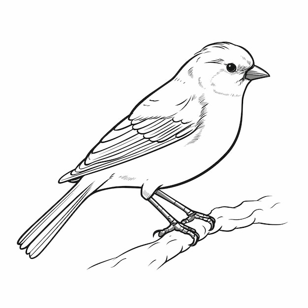 Handgezeichnete Vogel-Umriss-Illustration. Niedlicher Vogel für Kinder, Malseite Schwarz und Weiß