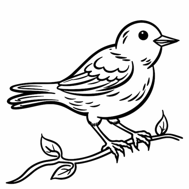 Handgezeichnete Vogel-Umriss-Illustration. Niedlicher Vogel für Kinder, Malseite Schwarz und Weiß