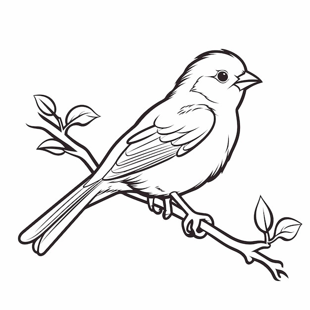 Handgezeichnete Vogel-Umriss-Illustration. Niedlicher Vogel für Kinder, Malseite Schwarz und Weiß