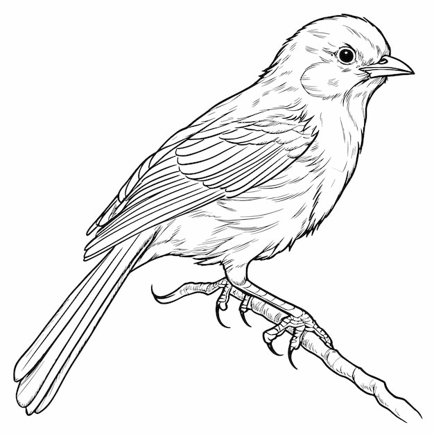 Handgezeichnete Vogel-Umriss-Illustration. Niedlicher Vogel für Kinder, Malseite Schwarz und Weiß