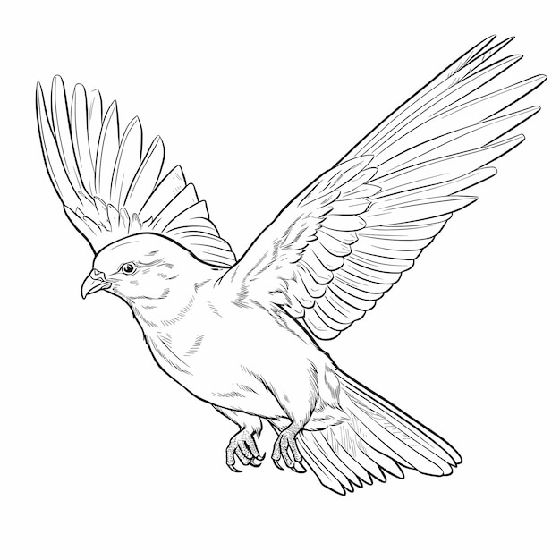 Handgezeichnete Vogel-Umriss-Illustration. Niedlicher Vogel für Kinder, Malseite Schwarz und Weiß